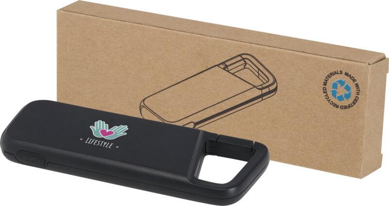 Powerbank de plástico reciclado de 5.000 mAh, 12 W, resistente à água, com mosquetão "Alkes"