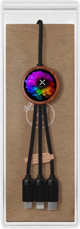 PF 2PX071 1 2PX07171 P1 Cabo de carregamento de 40 W de logótipo luminoso 5 em 1 de RPET com caixa de madeira redonda "SCX.design C37" - Image 2