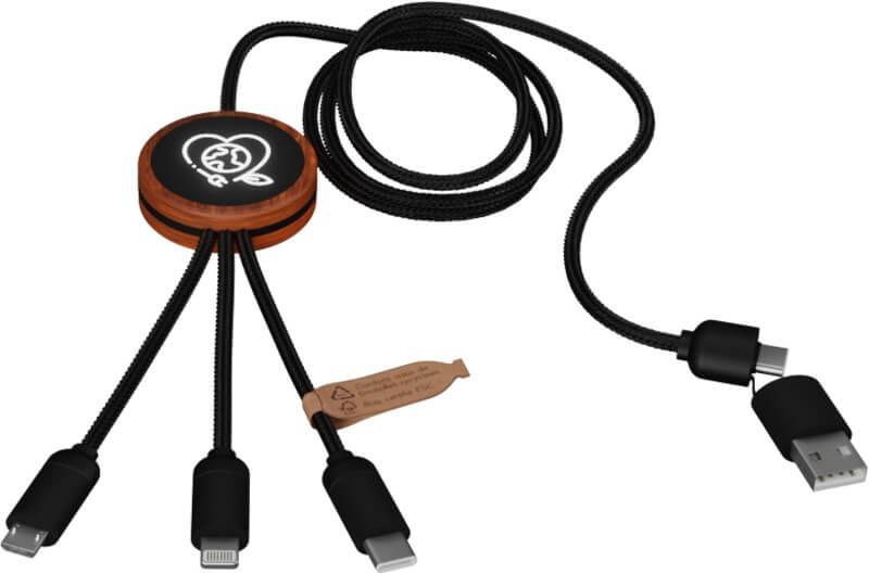 PF 2PX071 5 2PX07171 E3 Cabo de carregamento de 40 W de logótipo luminoso 5 em 1 de RPET com caixa de madeira redonda "SCX.design C37" - Image 6