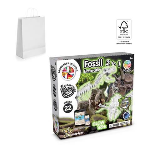2 in 1 Fossil Excavation Kit II. Jogo didático fornecido com saco de oferta em papel kraft (90 g/m²), feito de material certifi