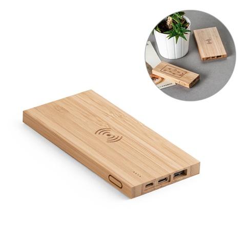 FITCH. Power bank 5'000 mAh com carregador wireless em bambu 5W
