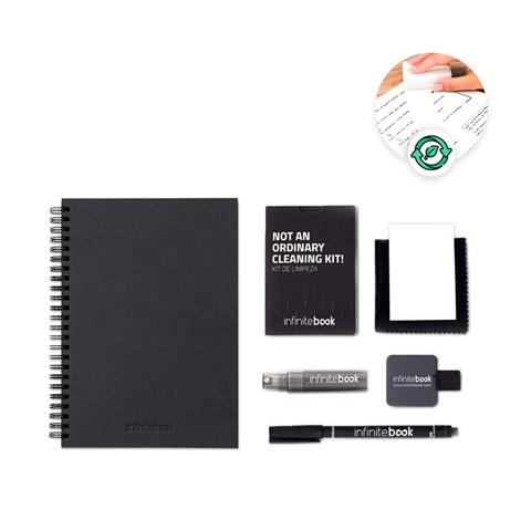 STARTER KIT INFINITEBOOK A5 PLANNER TEXTURE. Kit composto por “Infinitebook” com capa dura, 1 kit de limpeza, 1 marcador e 1 su