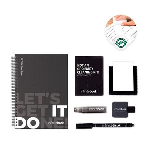 STARTER KIT INFINITEBOOK. Kit composto por “Infinitebook” com com capa dura, 1 kit de limpeza, 1 marcador e 1 suporte para esfe