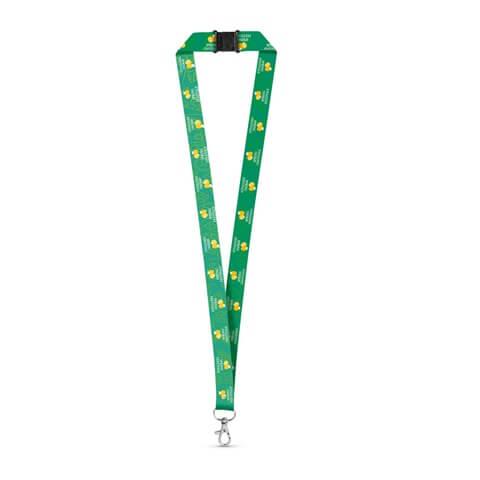 DOVER. SET Lanyard SUBLIMATION Long II (20 mm) em poliéster reciclado (100% rPET) com mosquetão de gatilho 20 mm e fecho de seg