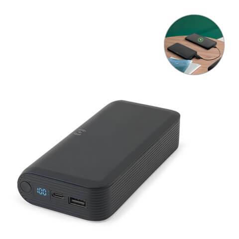BECKER 20. Power bank 20'000 mAh em ABS reciclado (100% rABS) com carregador wireless super rápido 15W