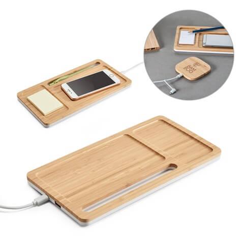 MOTT. Organizador de secretária com carregador wireless 15W em bambu e ABS