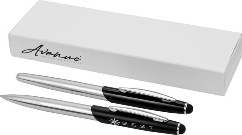 Conjunto de esferográfica stylus e caneta rollerball "Geneva" (tinta azul)