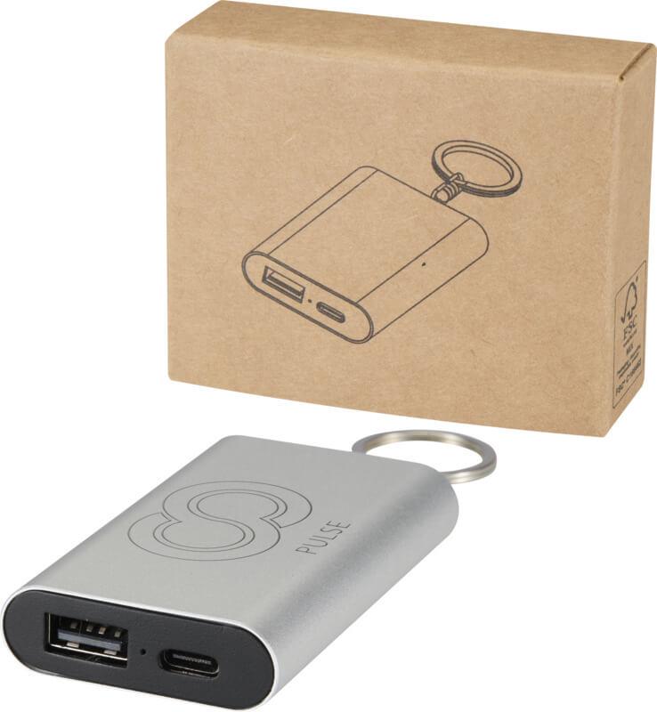 Powerbank de alumínio reciclado de 2000 mAh com porta-chaves "Arcturus"