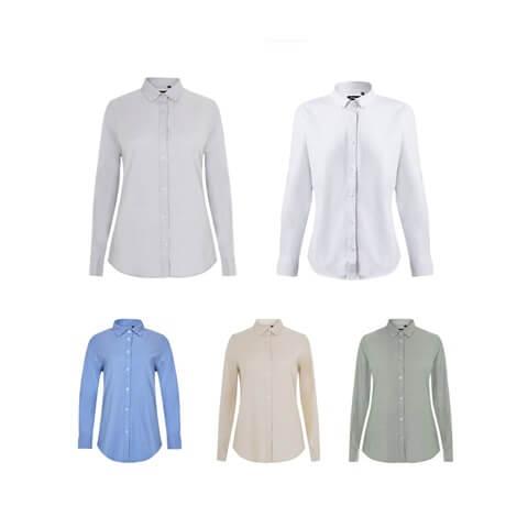 VL PRITHVI WOMEN. Camisa Oxford (180 g/m²) para mulher em algodão (50%), poliéster (45%) e elastano (5%)