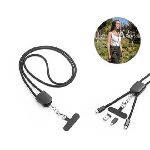 ZEWAIL. Cordão lanyard com suporte para smartphone incluído, cabo USB-C e diversos adaptadores em ABS reciclado e TPE reciclado