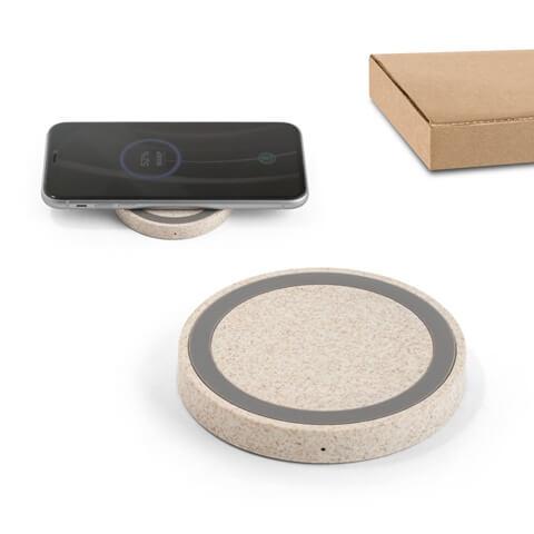 CUVIER. Carregador wireless 15W em ABS reciclado (65%) e fibra de palha de trigo (35%)
