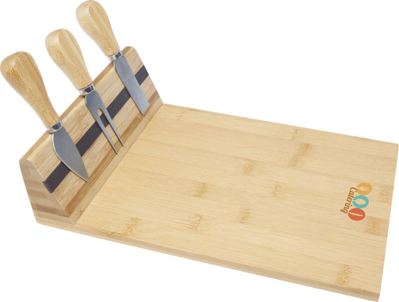 Tábua e utensílios para queijo em bambu Mancheg