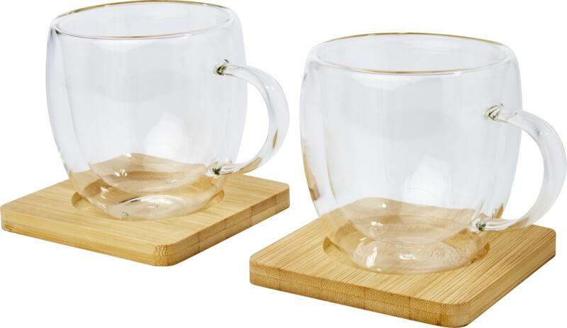 PF 113315 5 11331501 E3 Copo de vidro de parede dupla de 250 ml com base de cupos de bambu de 2 peças "Manti" - Image 6