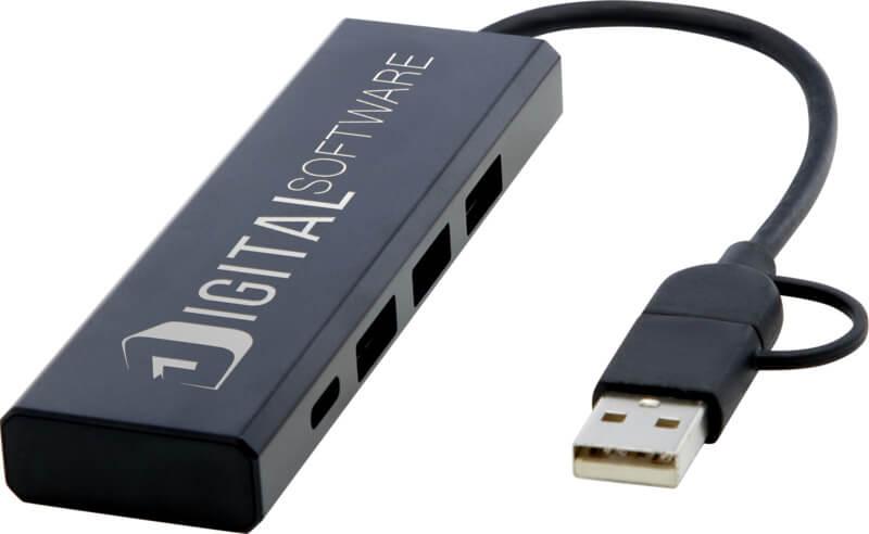 Hub USB 2.0 de alumínio reciclado RCS "Rise"