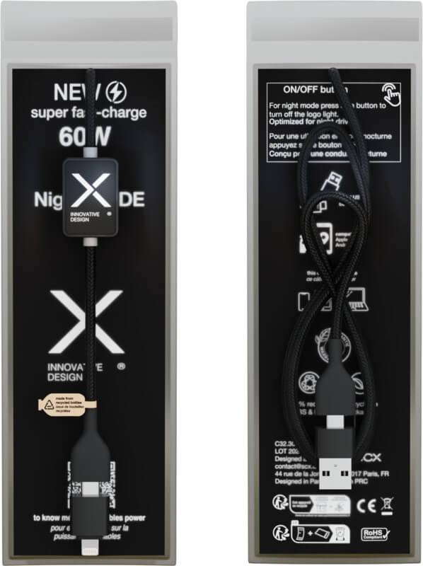 Cabo de carregamento de 60 W com interruptor e logotipo iluminado "SCX.design C32"