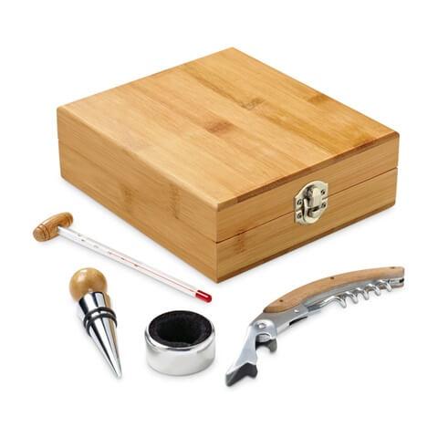 CABERNET. Conjunto para vinho em bambu, aço inoxidável, vidro e ABS