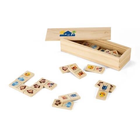 DOMIN. Jogo de dominó infantil em madeira com 28 peças de figuras de animais